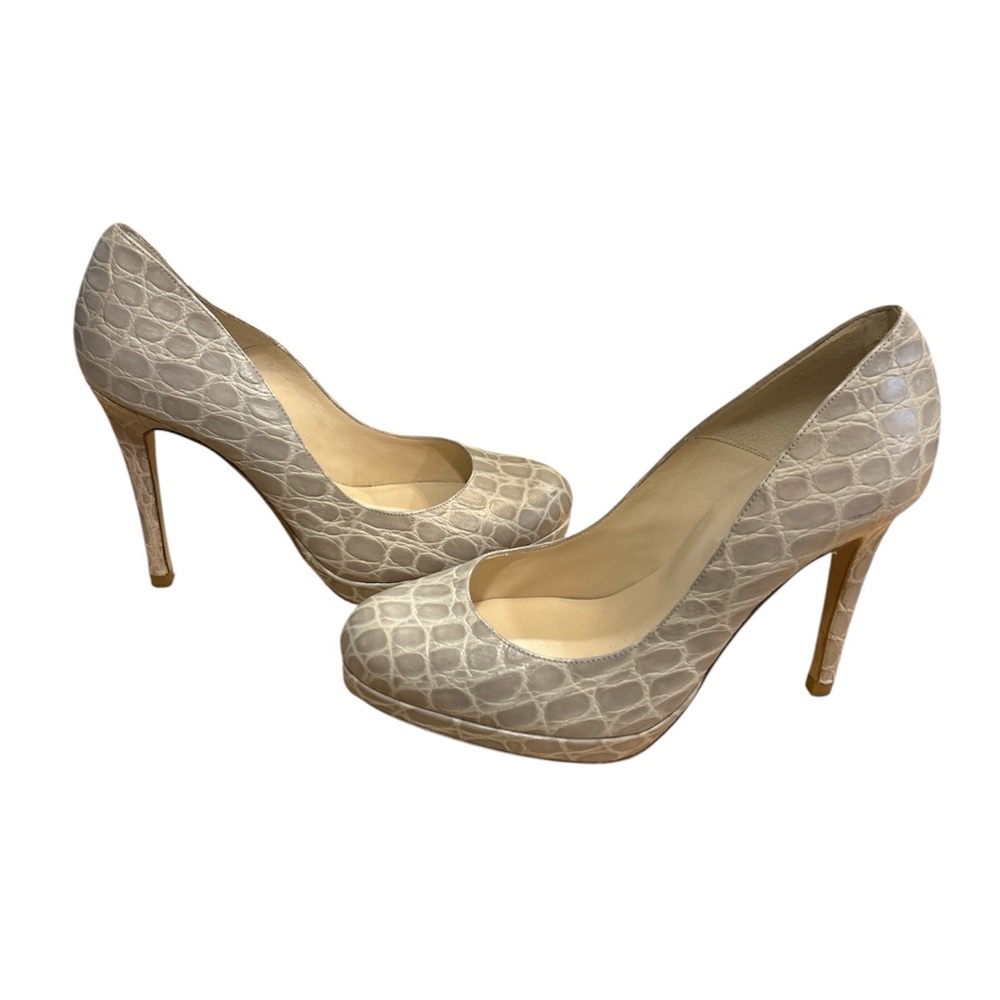 L.K. Bennett Andie Burch Snakeskin Leather Stiletto Platform Pumps Size 7 1/2